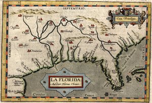 Florida térképe, 1584 körül (kézzel színezett metszet)